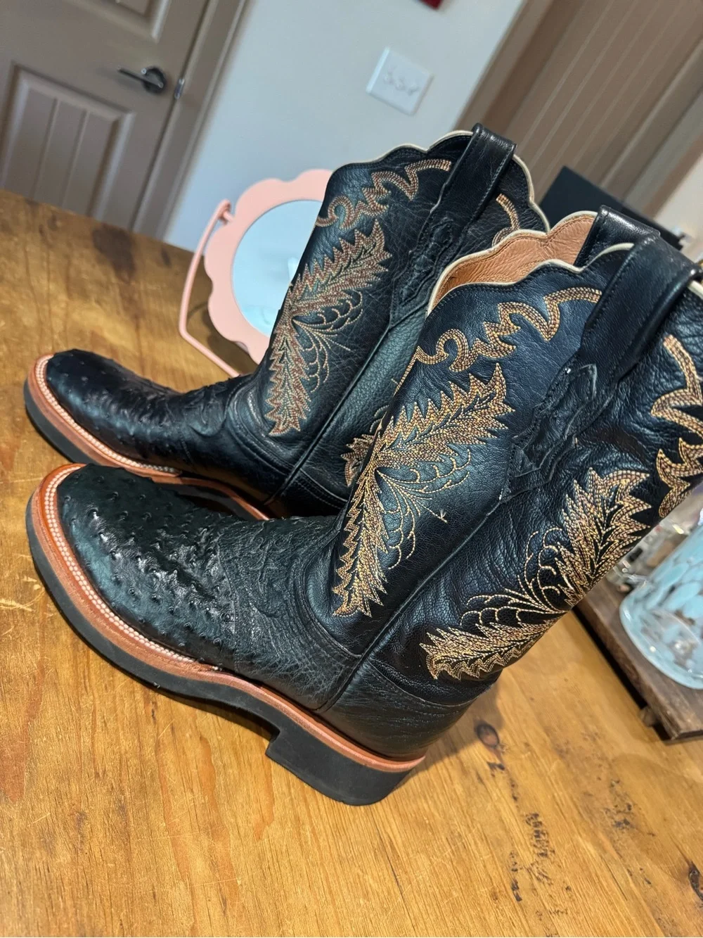 Black Western Embroidered Leather Cowboy Boots